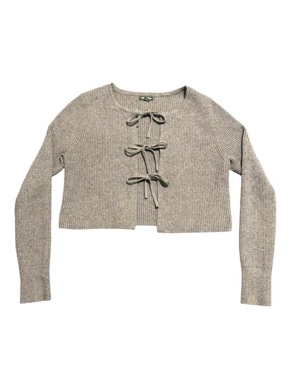 Wild Fable Women Ribbed Knit Crew Neck Long Sleeve Front Tie Cardigan Sweater Lg
